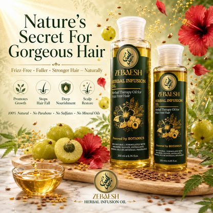Zebaesh Herbal Infusion Oil 120ml and 200ml — Natural Hair Growth Oil with Amla, Hibiscus, Fenugreek and Rosemary — Paraben Free Sulfate Free