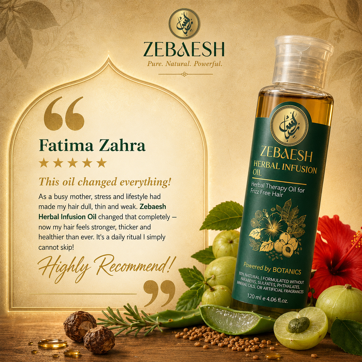 Zebaesh Herbal Infusion Oil 5 Star Review by Fatima Zahra — This Oil Changed Everything — Natural Herbal Hair Oil for Stronger Thicker Healthier Hair — Highly Recommend